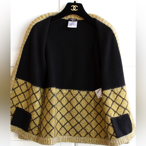 Chanel F/W 2015 Brasserie Black Gold Quilted Camellia Cashmere 15K Cardigan - Picture 11 of 14